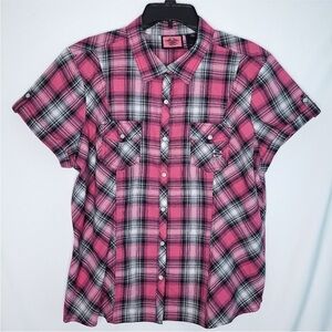 Harley-Davidson Pink Black and White Plaid Short-Sleeve Button-Down